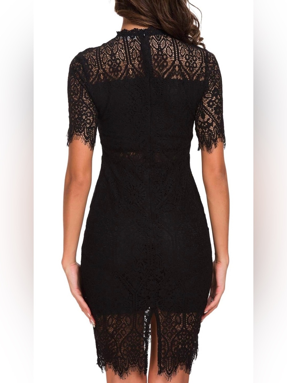 NEW Women’s Little Black Lace Dress High Neck Cocktail Short Sleeve Goth US10 - Picture 2 of 9